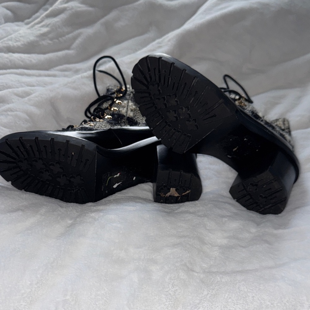 Tory Burch Miller Tweed Lug Sole Lace Up Heeled Boots Size 9.5 NWOT - Picture 9 of 11